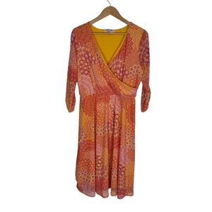 Harlow & Rose Woman Orange Yellow Mandala Faux Wrap Midi Dress Plus 1X